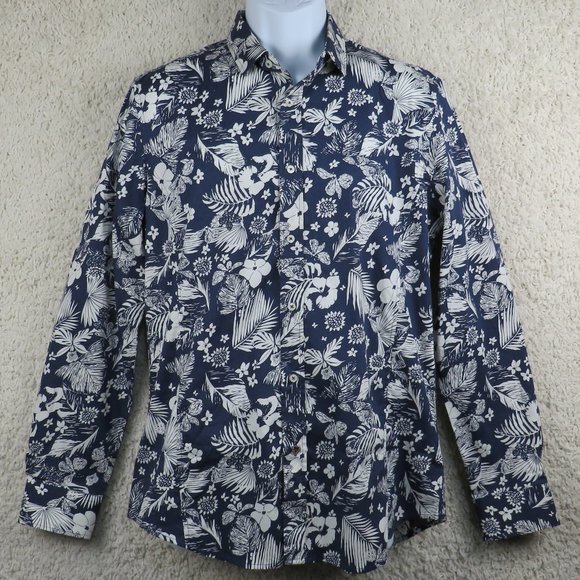 Estivaneli* Men's Long Sleeve Button Down Curved Hem Hawaiian Shirt~ Size Medium - Picture 1 of 11